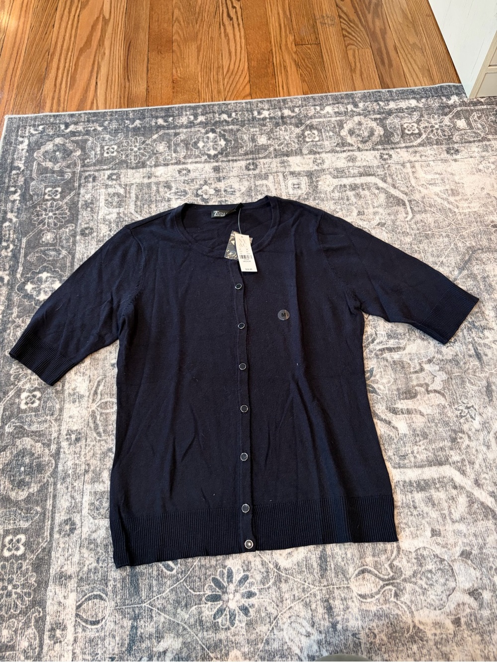New York & Company Dark Navy Short-Sleeve Button Cardigan